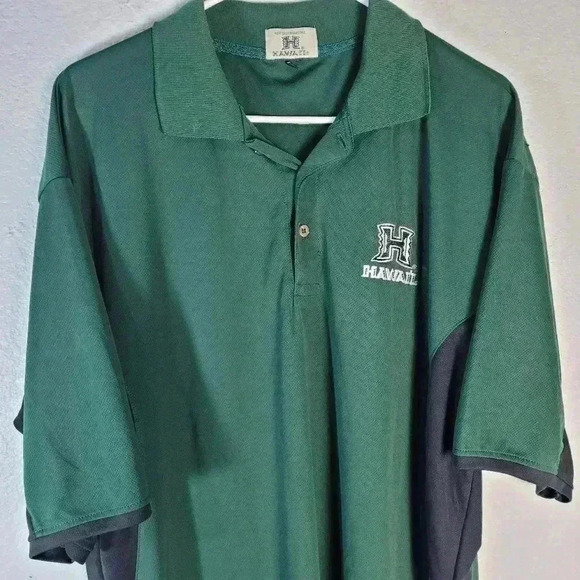 Hawaii Rainbow Warriors Polo Shirt Mens Large Green Black - Picture 3 of 6
